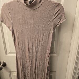 Heart Hips Mauve Ribbed Short Sleeve Mock Neck Dress